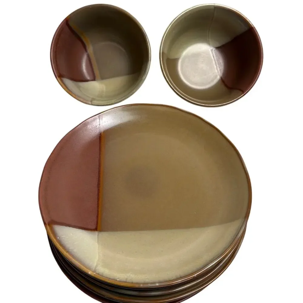 Sango Gold Dust Sienna 5039 Stoneware 6 Pc 4 Salad Plates 2 Bowls Replacements